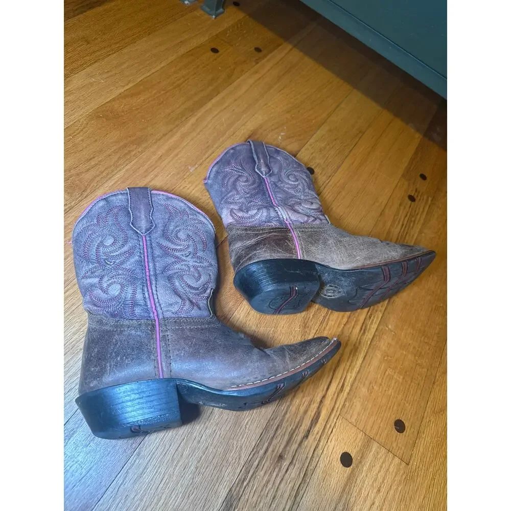 Dan Post Cowboy Western Boots Kids Sz 12.5D Distressed Brown Leather